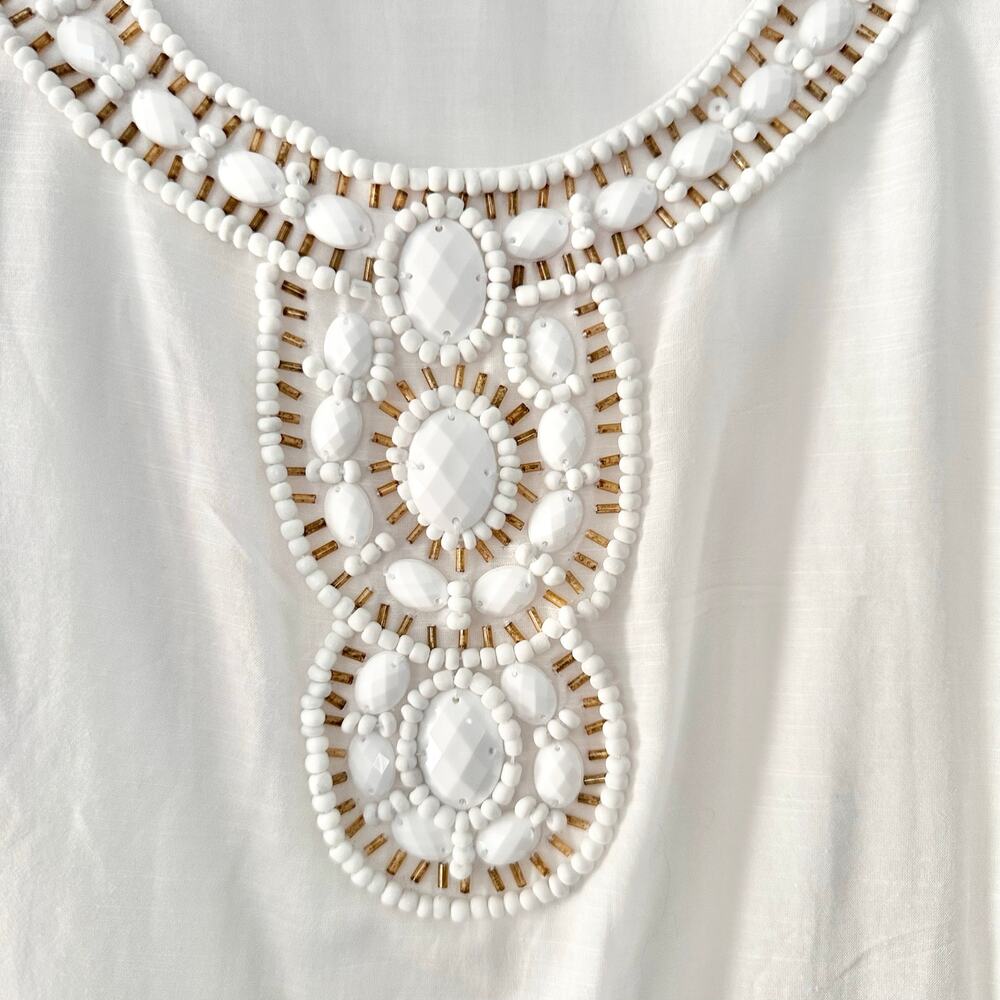 Lilly Pulitzer White Delisa Beaded Boho Beach Tunic Mini Dress Tie Waist Belt XL - Picture 6 of 12